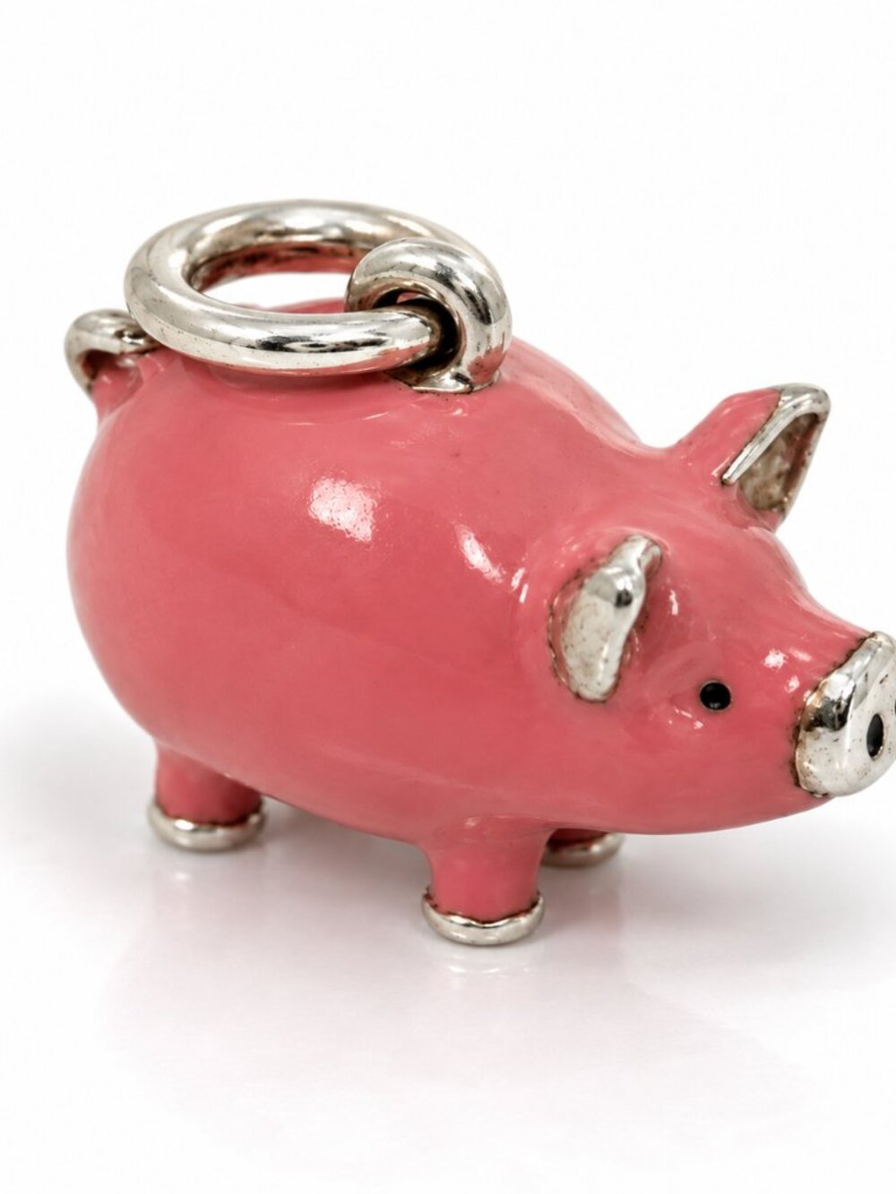 RARE Tiffany & Co Pink Enamel Pig Charm Pendant in Sterling Silver
